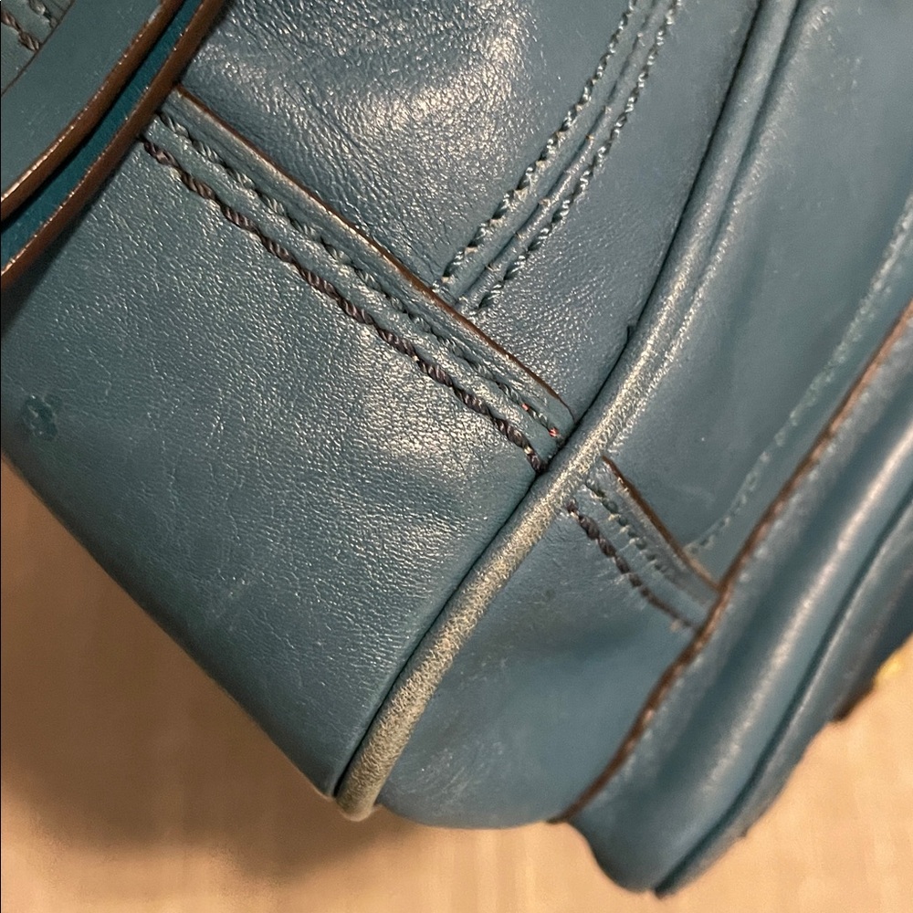 Coach Hampton Lindsay Satchel F12475 Teal Medium Size Structured Pockets Galore - Picture 16 of 16